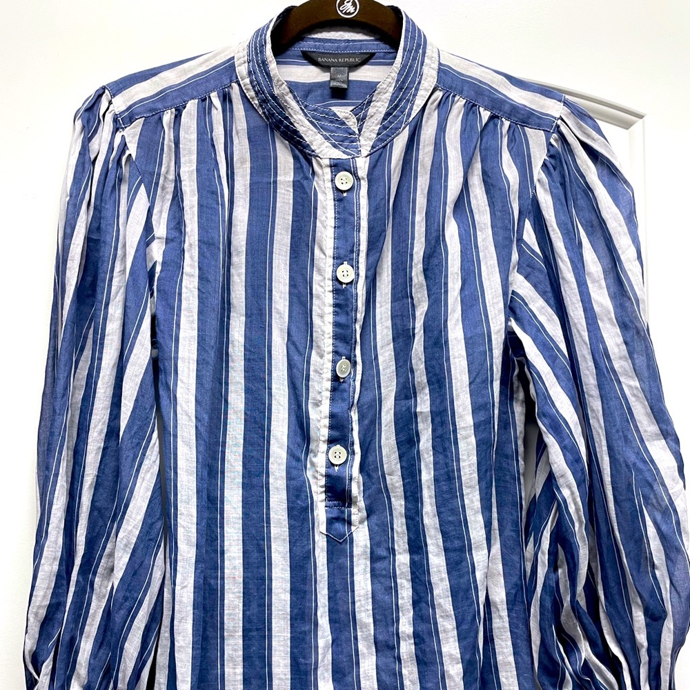 Banana Republic Ramie Popover Striped Blouse